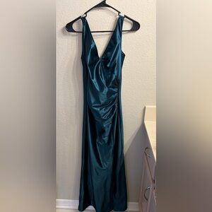 David's Bridal Teal V-Neck Gown